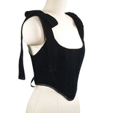 Goth Pentagram Black Camis Y2k Vintage Velvet Corset Tops Gothic Halter Backless Hollow Short Tops Basic halter top